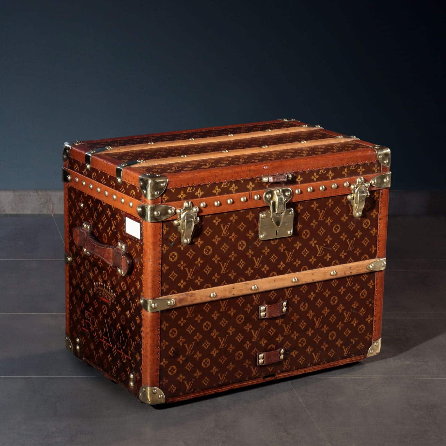 Louis Vuitton Baule Vintage Malle Cabine '800 Tela Cerata Legno Ottone