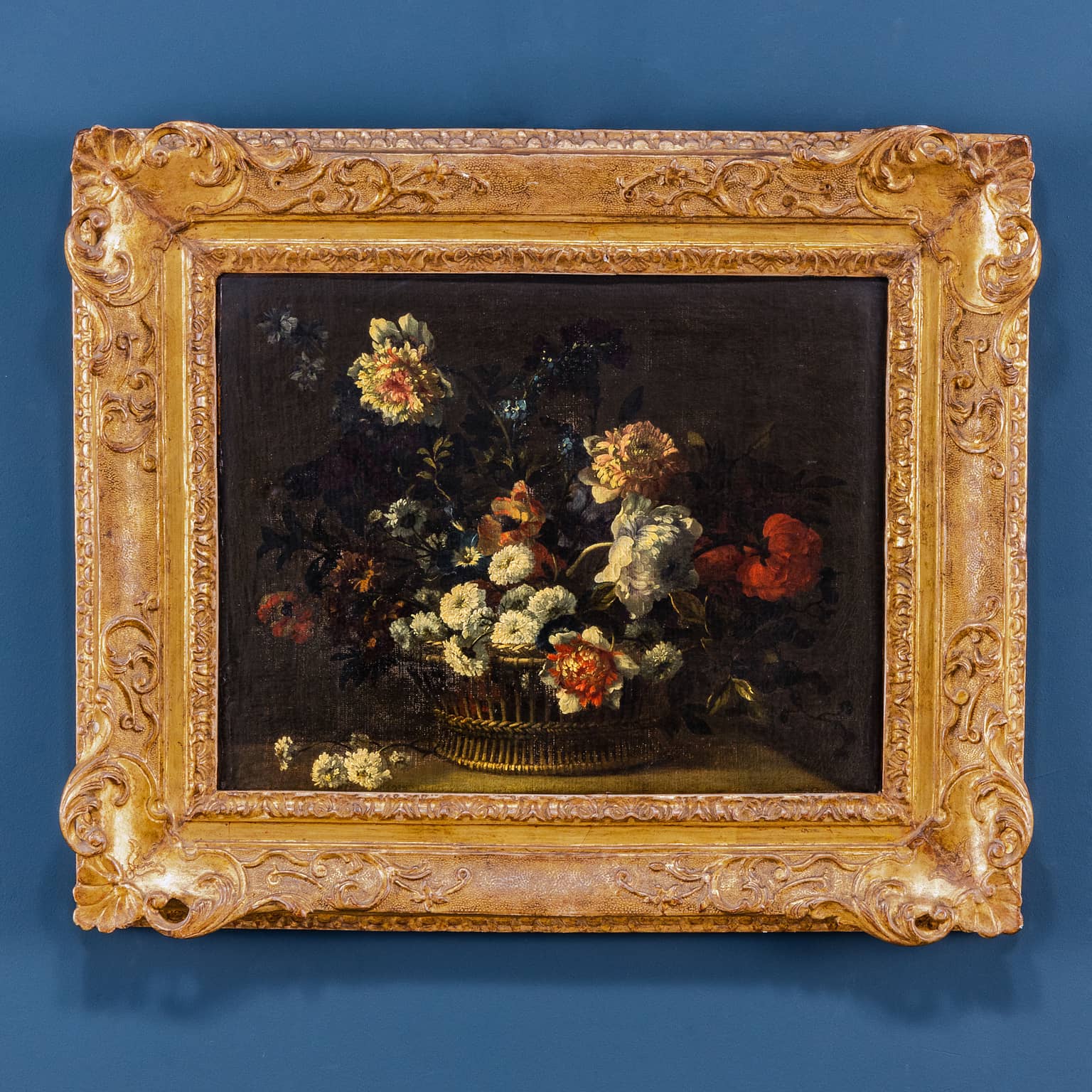 Cestina di fiori su un ripiano – Antoine Monnoyer, secondo-terzo decennio XVIII secolo