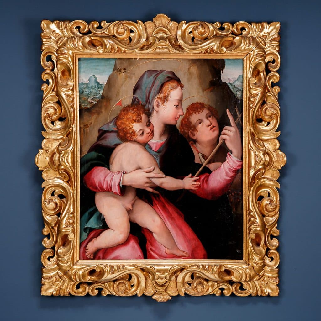 Carlo Portelli, attribuito a, Madonna con Bambino e San Giovannino, 1540-1560 ca.