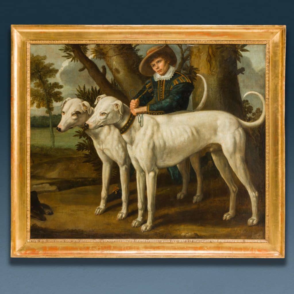 Coppia di cani con servitore-guardiano. Italia, prima metà del XVII secolo immagine 1