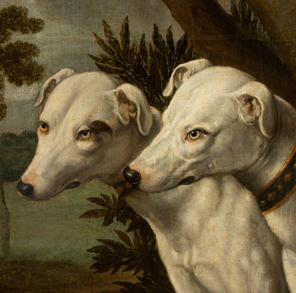 Coppia di cani con servitore-guardiano. Italia, prima metà del XVII secolo immagine 5