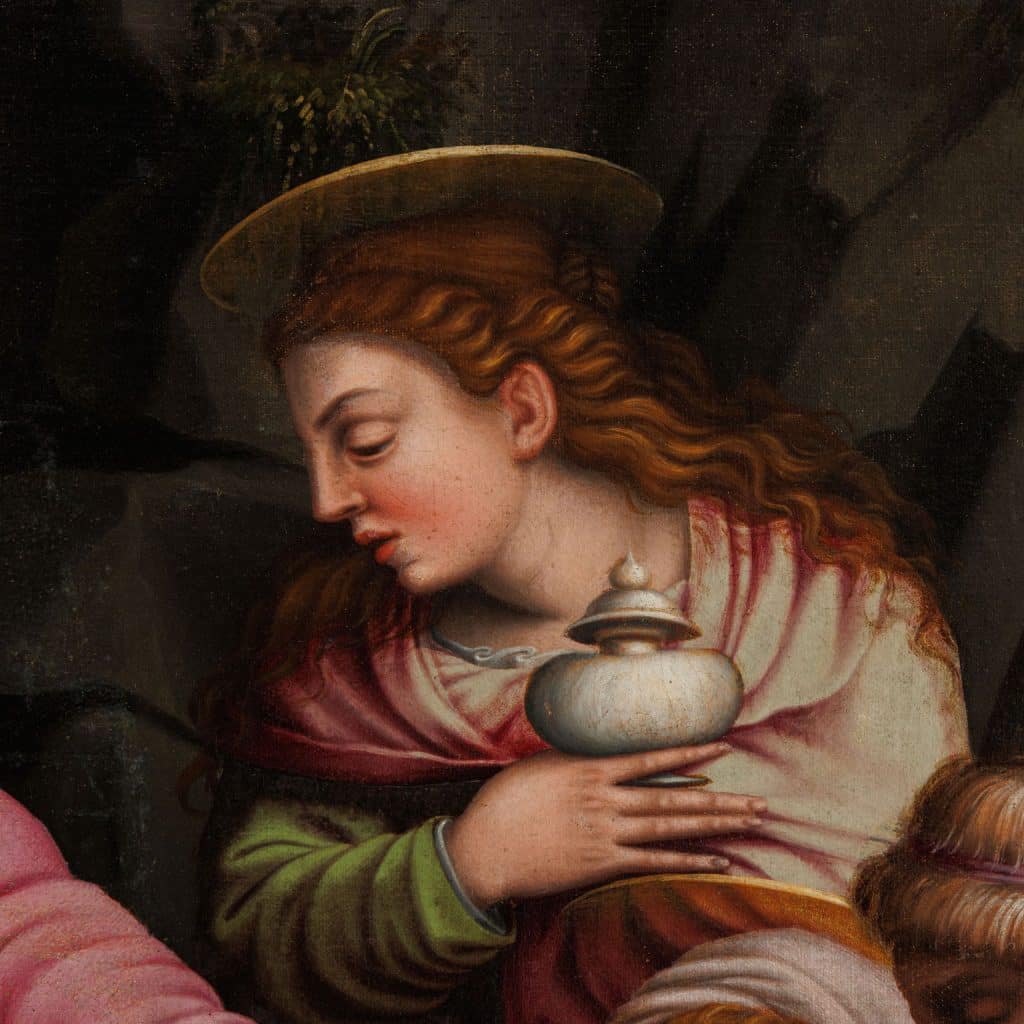 Deposizione di Cristo nel sepolcro. Pittore lombardo (Giuseppe Meda?) 1560-1570 ca. - immagine 3