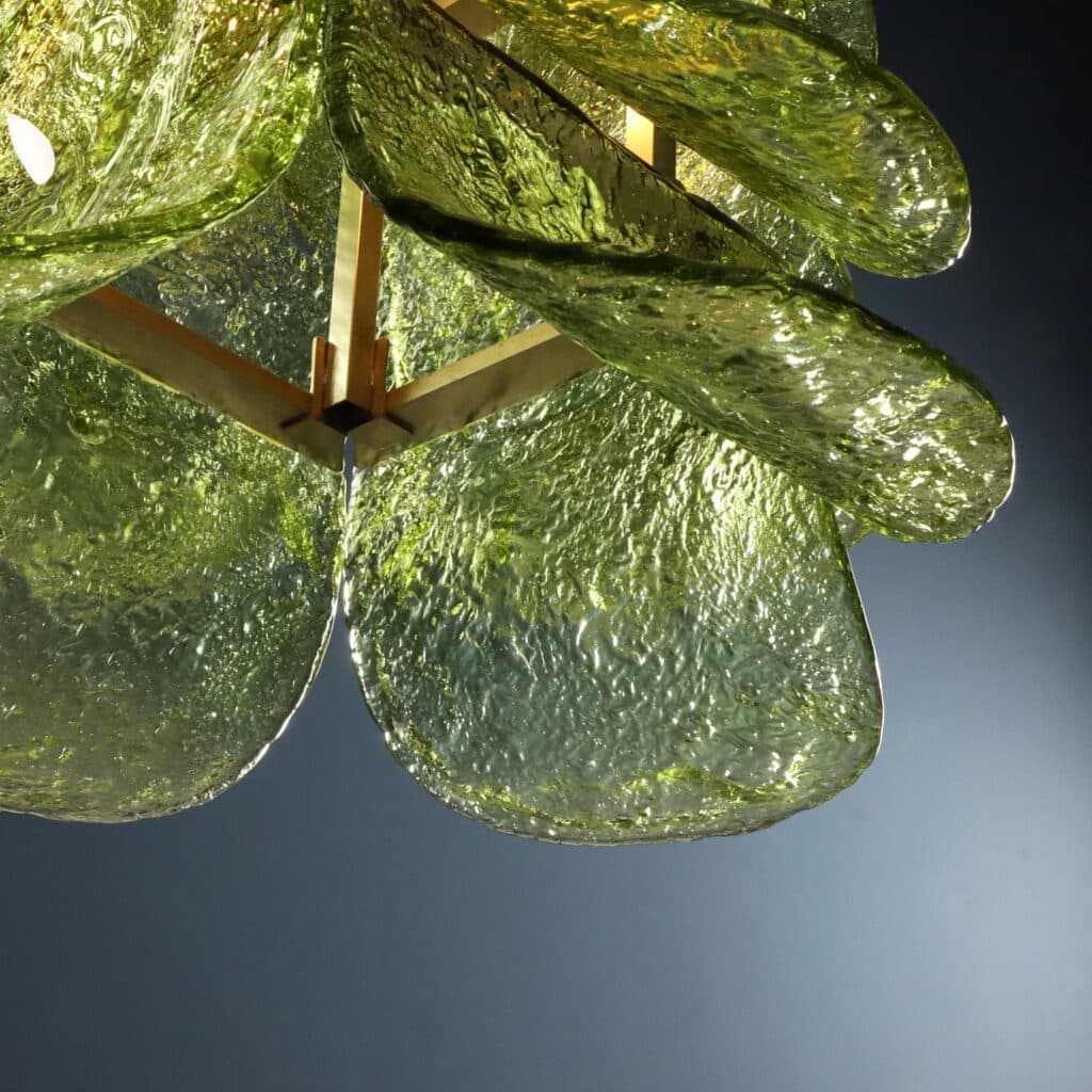 Particolare vetri verdi Lampada anni '70 di Carlo Nason per Mazzega